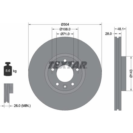 Remschijf TEXTAR 92232305 voorkant, geventileerd, sterk gecarboniseerd, 1 Stuk