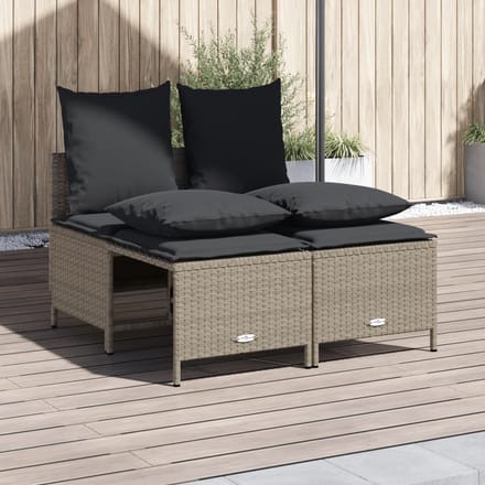 vidaXL - 4-delige - Loungeset - met - kussens - poly - rattan - lichtgrijs