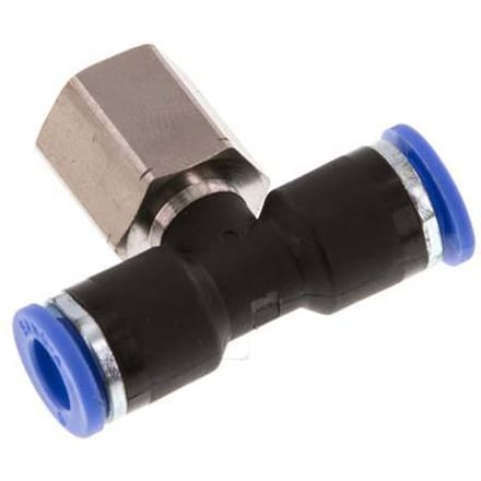 6mm x G1/8'' inline T-stuk Messing/PA 66 Insteekfitting Binnendraad Draaibaar NBR [2 Stuks]