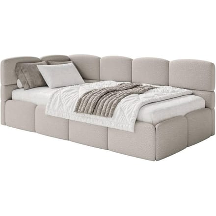 Jeugdbed Chloe links bouclé 90x200 met opbergruimte | NADUVI Collection