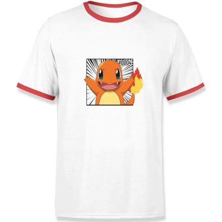 Pokémon Pokédex Charmander #0004 Men's Ringer T-Shirt - White/Red - S