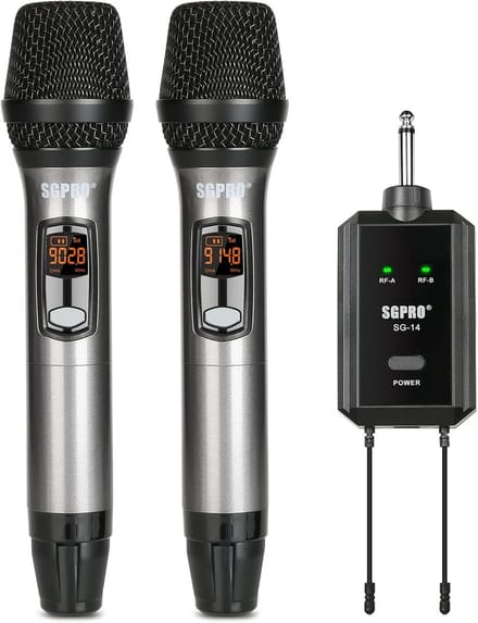 Draagbare Draadloze Dubbele Microfoonset met Oplaadbare Ontvanger en Groot Bereik