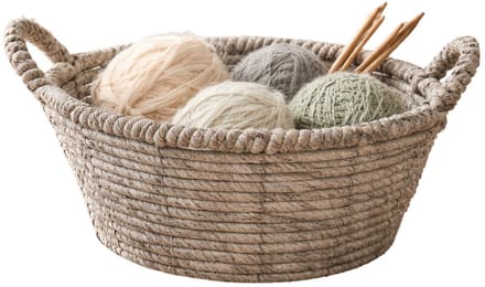 Mega Collections Opbergmand Sneek - grijs - riet - D29 x H13 cm