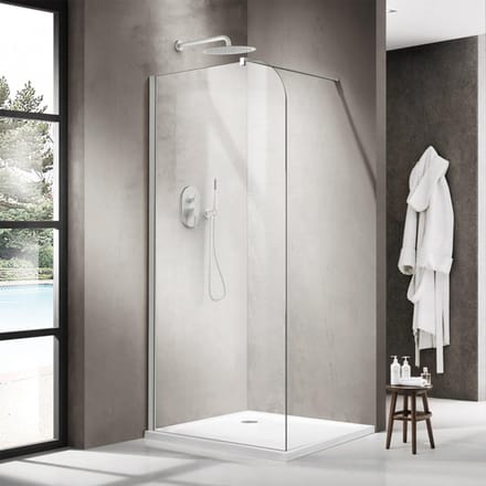 FugaFlow Eccelente Vetro Inloopdouche - 120x200cm - afgeronde glaswand - helder glas - wandarm - mat wit