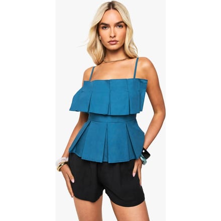 boohoo Dames Poplin geplooide smock-cami | Benzine | Maat: 40