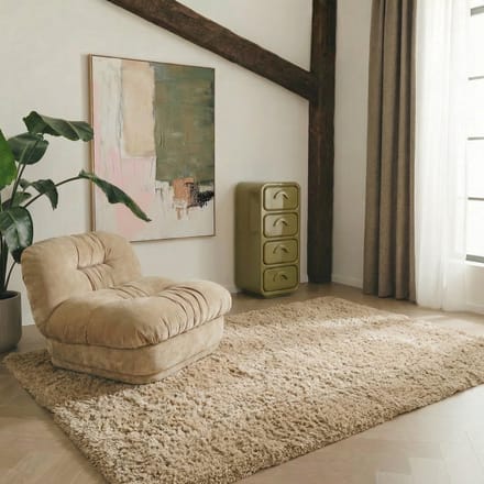 Hoogpolig vloerkleed Beige teddy 240x340cm Mrcarpet