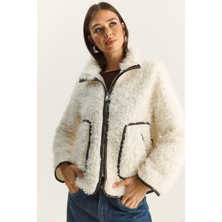 Faux leren gedetailleerde pluche jas