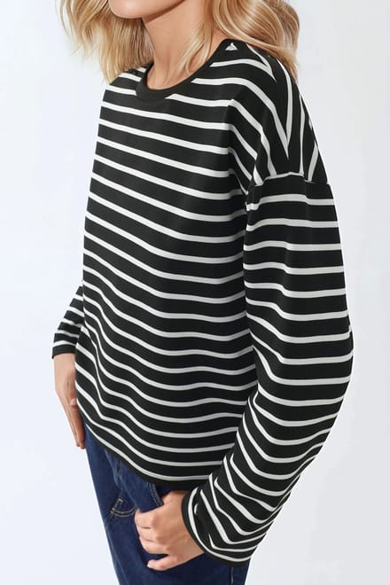 Gestreepte crewneck lange mouw katoenen top