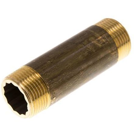 G 1'' Messing Dubbele Pijpnippel 16 Bar DIN 2982 - 100mm - FL2S-M-B-100G-100L