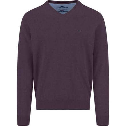 Fynch-Hatton Trui Solid Color Superfine 3-Ply Cotton V-Neck Aubergine / male