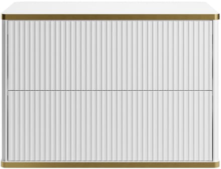 Vente-unique Zwevend geribbeld wastafelmeubel met goudkleurige randen - Wit - L80 cm - KELIZA