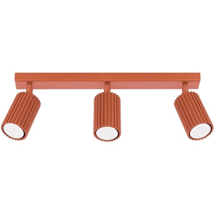 Plafondlamp KARBON 3L met 3 geribbelde spots in lijn - Sollux Lighting - IP20 - Okerrood aluminium behuizing - 45 x 6.5 x 16.5 cm - 3 x GU10 LED, exclusief lichtbron - 3 x 10 W - Minimalistische plafondlamp voor woonkamer, slaapkamer en keuken