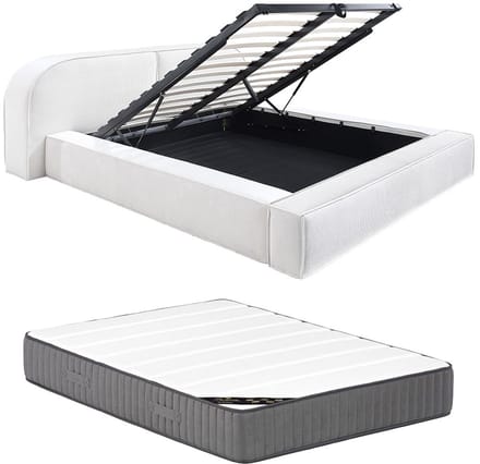 Vente-unique Bed met opbergruimte fluweel crème 180 x 200 cm (Super King Size Bed)