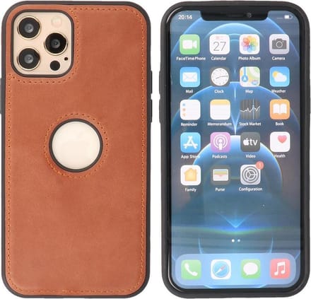 Bestcases - Lederen Backcover - Echt Leer Hoesje - Geschikt voor iPhone 12 - iPhone 12 Pro en - Cognac