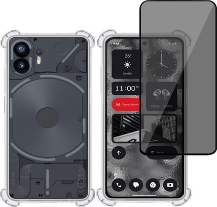 Hoesje + Privé Screenprotector geschikt voor Nothing Phone 2 – Privacy Tempered Glass - Case Transparant
