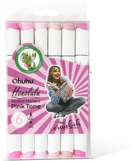 CreaChick X Ohuhu - Honolulu Brush & Chisel - Alcohol markers - 6 Pink Tone kleuren