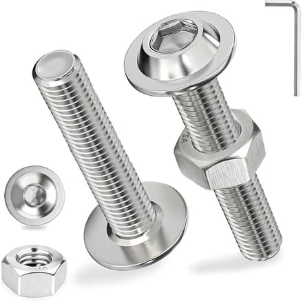 RVS M6 Platte Schroeven 50 Sets M6 x 10 mm met Moeren en Flens voor Houtverbindingen en Meubelassemblage