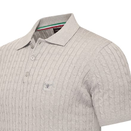 Cappuccino Italia - Heren Polo SS Caorle Cable Knit - Grijs - Maat M