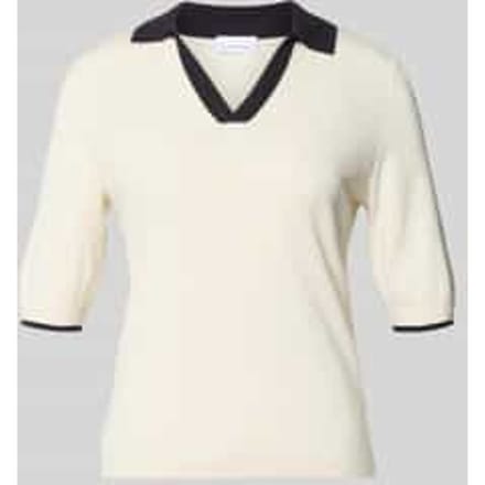 Gebreid shirt van viscosemix met polokraag en V-hals