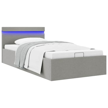 vidaXL - Bedframe - met - opbergruimte - en - LED - stof - lichtgrijs - 90x200 - cm