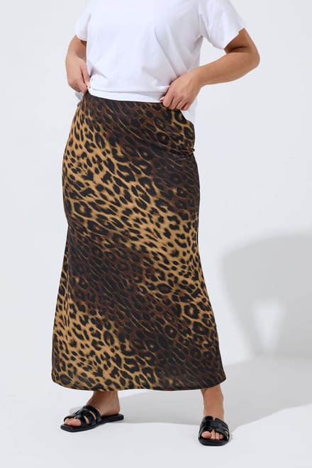 Limited Collection Bruine Maxirok Met Luipaardprint Size 48