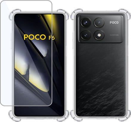 Hoesje + Screenprotector geschikt voor POCO F6 Pro – Tempered Glass - Extreme Shock Case Transparant
