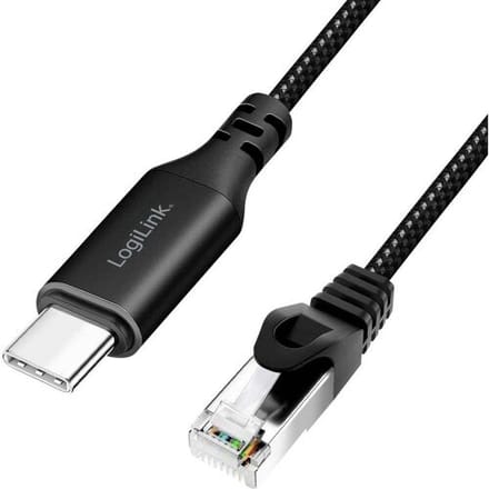 LogiLink USB 3.2 Gen 1 (USB 3.0) Adapterkabel [1x USB-C USB 3.2 (Gen 1) - 1x RJ45-stekker 8p8c] CU0410 1.00 m Textielmantel