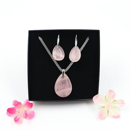 Gemstone set ketting en oorbellen Roze kwarts