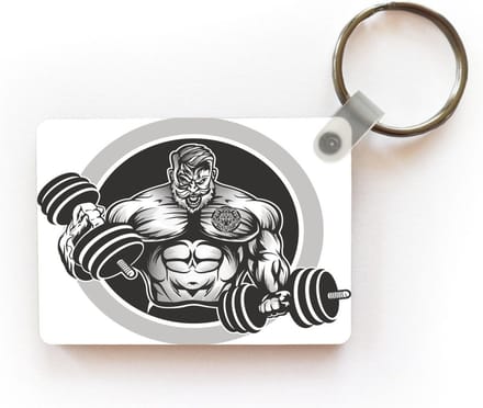 Sleutelhanger - Een illustratie van een bodybuilder met twee dumbbells - Uitdeelcadeautjes - Plastic
