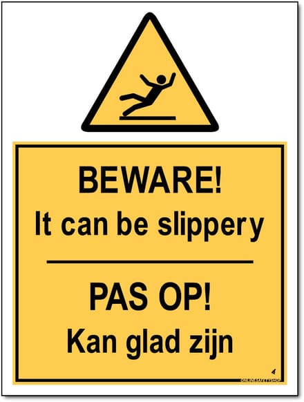 Glad oppervlak bord - Pas op! Kan glad zijn - Forex - 30 x 40 cm - Weerbestendig