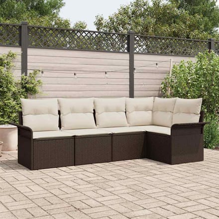 vidaXL - Tuinbank - Set - 5 - st - Bruin - poly - rattan