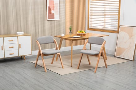 MODFU Klapstoelen - Gestoffeerde Zitting - Stapelbaar - Voor Eetkamer - Massief Hout - Grijs - Set Van 2