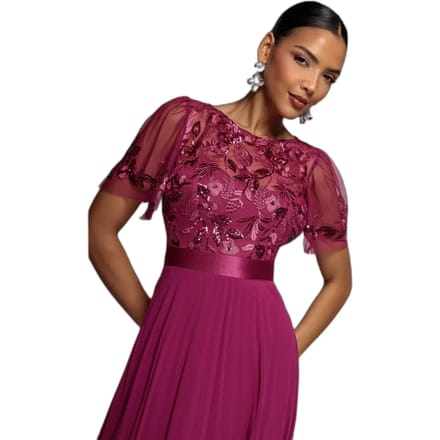 Geplooide midi jurk in geborduurd chiffon dames Goddiva
