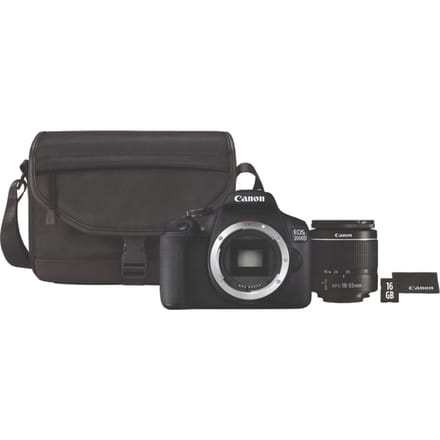 Canon EOS 2000D - Spiegelreflexcamera kit - + 18-55mm f/3.5-5.6 DC-lens, Cameratas & Geheugenkaart