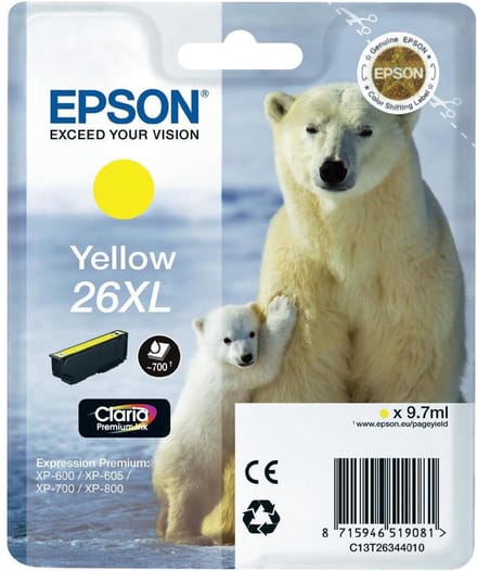 EPSON 26XL inktcartridge geel high capacity 9.7ml 700 paginas 1-pack RF-AM blister