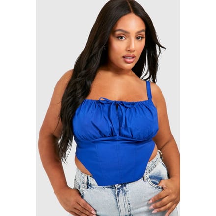 boohoo Dames Plus Tie Front Milkmaid Korset Top | Cobalt | Maat: 26