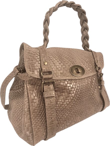 Dames Schoudertas / Handtas met vlecht structuur - Messing details - Premium Leather - Made in Italy - Mooi en Elegant