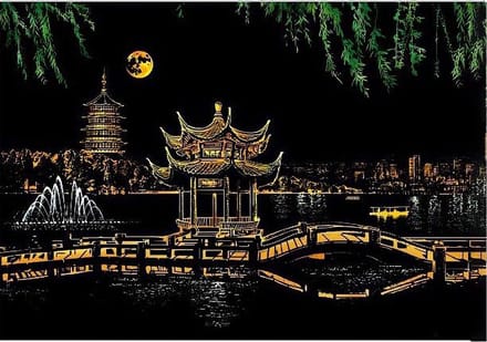 Scratch Art  West Lake  - 410 x 287 mm - Kras tekeningen - Scratch painting