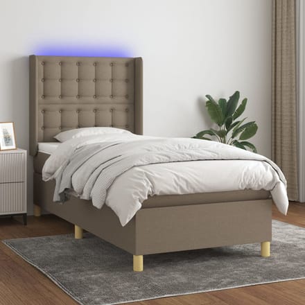 vidaXL - Boxspring - met - matras - en - LED - stof - taupe - 80x200 - cm