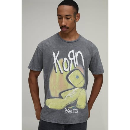 Oversized Gewassen Korn Licentie Print T-shirt | Washed Charcoal | Size Medium