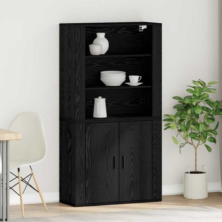 vidaXL - Highboard - Zwart - Eiken - 80 - x - 33 - x - 150 - cm - Bewerkt - hout