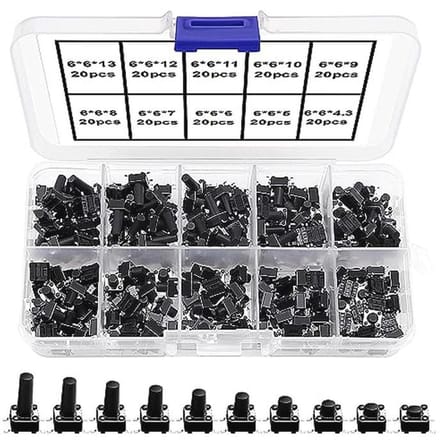 200 Stuks Mini Micro Drukknopschakelaars - 6x6mm Tactiele Drukknop Assortiment voor Elektronische Projecten