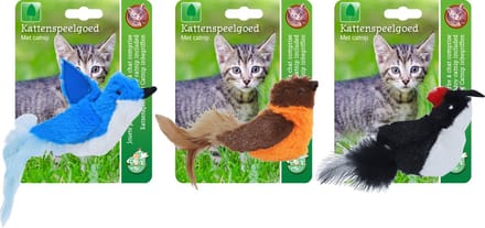 De Boon - Kattenspeelgoed - Pluche Vogel met Verenstaart - assorti - 13 cm