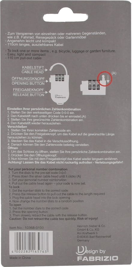 Fabrizio Cijferslot met Kabel | Kabellengte 110 cm