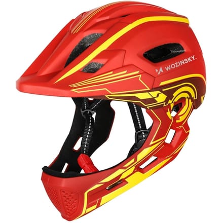 Wozinsky Fullface Children's Bicycle Helmet with USB Rear Light 52-56 cm - Red-Yellow
