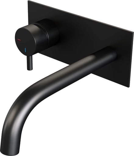 Brauer Black Edition inbouw wastafelmengkraan met gebogen uitloop en afdekplaat model B2 mat zwart