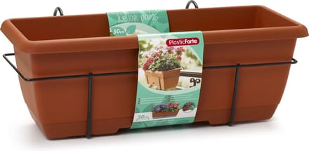 Plasticforte Balkonbak - terracotta bruin - 50 cm - plantenbak met hanger - bloembak