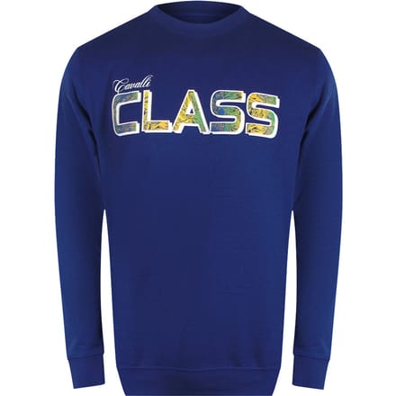 Cavalli Class Levendige Bloemenlogo Irisblauwe Sweatshirt