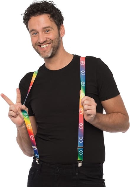 Partychimp Bretels Hippie Peace Carnaval voor bij Carnavalskleding Heren Carnaval Accessoires 2,5 Cm - Multicolor - One-size