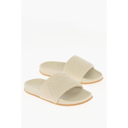 Effen leren slippers in beige